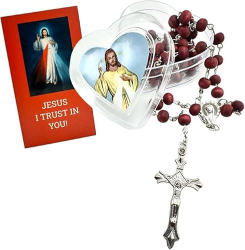 Westmon Works Divine Mercy Rose Scented Rosary in a Heart Case Set with Holy Prayer Card, S, Wood Metal, No Gemstone