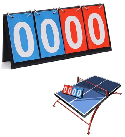 xianxikaitech 4 Digit Flip Scoreboard, Portable Tabletop Score Board for Basketball Football Table Tennis Volleyball | Indoor Outdoor Sports Score Keeper with Blue and Red Numbers, Reusable Design.