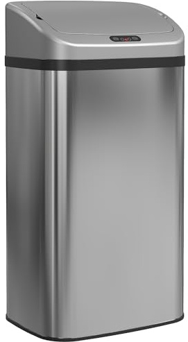 HOMCOM Sensor Mülleimer 48L Edelstahl Automatischer Mülleimer mit Bewegungssensor, Fingerabdruckresistente Abfalleimer Abfallbehälter Müllbehälter für Büro, Schlafzimmer, Küchen Silber