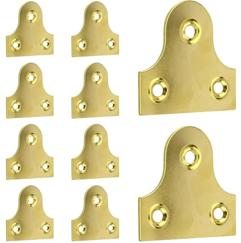 Lunhoo Pack of 10 Heavy Duty Brass-Plated Picture Hanging Plates for Photo Frame, 50mm Plain Mirror Glass Frame Hanging Fixing Plates (Gold)