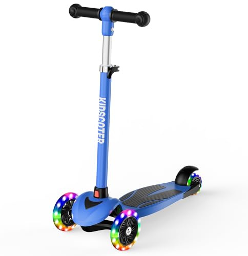 2-in-1 Kinder-Scooter für Kinder von 3–12 Jahren, 3 Räder, zum Anlehnen zum Lenken, mit LED-Leuchträdern, Verstellbarer Lenker, faltbar und abnehmbar, für Jungen und Mädchen, Blau