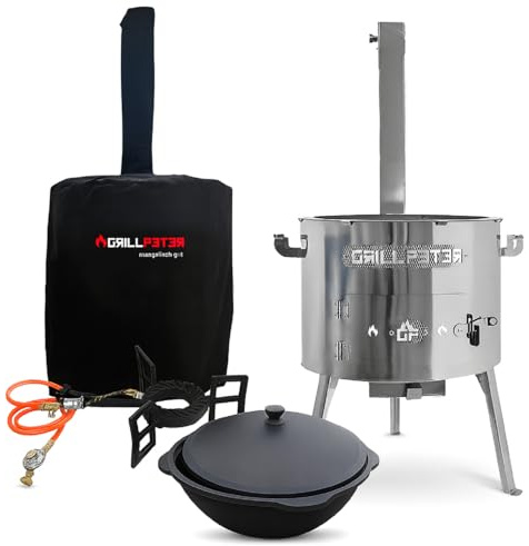 Grillpeter Utschak Timur Ø45 cm Edelstahl Kazan 16L, Gaskocher 6,5kW | mit Abdeckhaube