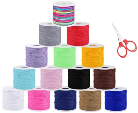 Anlising Nylontråd, 15 st nylonsträng pärltråd 0,8 mm, skicka knippsax, flerfärgad nylonstring kit, vaxat bomullssnöre, för smyckestillverkning, gör-det-själv, hantverk, armband