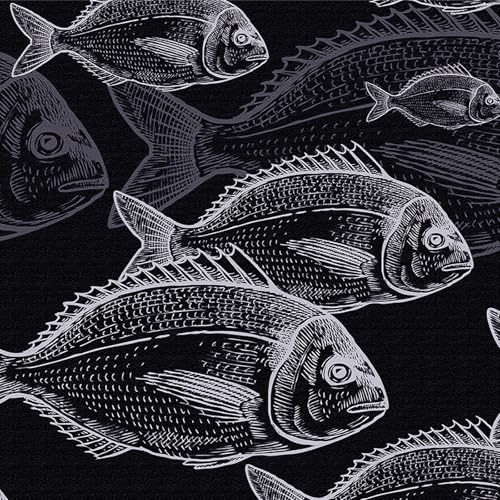 Marine Life Fish Wallpaper, 44x300 cm Dark Navy Blue White Fish Sea Animal Abstract Peel and Stick Wallpaper Underwater World Self Adhesive Furniture Wrap for Living Room, Bathroom, Cabinets, Kitchen