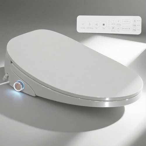Asiento de inodoro eléctrico inteligente para bidé, apertura y cierre automático, asiento de inodoro alargado con control remoto, barra lateral de acceso rápido, visualización de temperatura