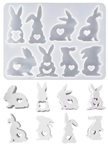 Silikonformen Gießformen Ostern, 8er Silikonform Osterhase Gießformen Silikon Ostern Gießform Hase Katzen Gibs zum Gießen Giessformen Silikon Ostern Silikonformen Osterhase Silikonform Frühling (A)