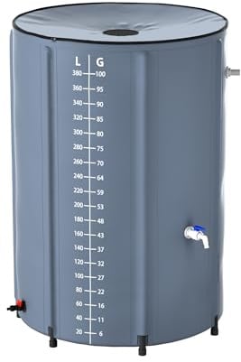 TATIVALO Regentonne faltbar 380L Dunkelgrau mit Wasserhahn & Filterdeckel | PVC Platzsparender Wassertank, UV-beständig und wasserdicht zur Regenwassersammlung für Garten, Balkon und Camping