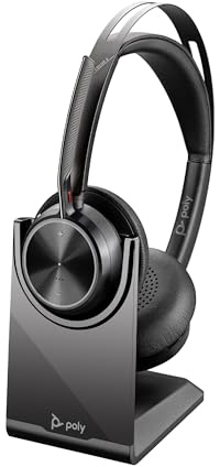 Poly Voyager Focus 2 USB-C Headset mit Ladestation und USB-A/C Adapter – Bluetooth, ANC, Acoustic Fence Technologie, bis zu 25 Stunden Sprechzeit (Generalüberholt)