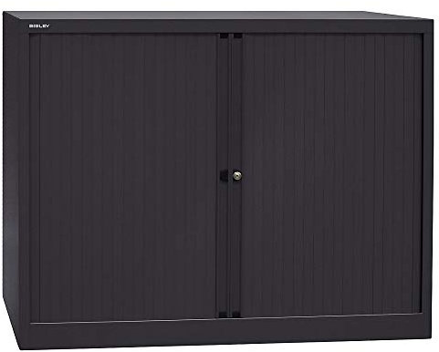 BISLEY Rollladenschrank EuroTambour, 2 Fachböden, 2,5 OH, Metall, 5633 Rollladen/Korpus Schwarz, 43 x 120 x 103 cm