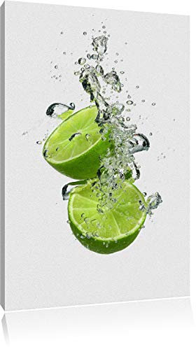 Pixxprint Leckere grüne Limetten im Wasser B&W, Größe: 60x40cm, Leinwandbild, fertig gespannt, Wandbild, Dekoration, Kunstdruck, kein Poster