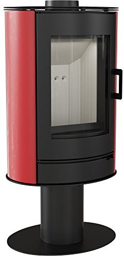 Kaminofen kratki Koza AB S/N/O Stahl schwarz mit Standfuß 360° drehbar Kachel Verkleidung rot 8 kW