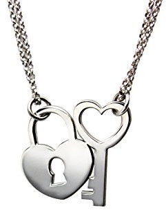 AKA Gioielli - Collana per 2 in Argento 925 con Doppio Ciondolo Cuore e Chiave, Regalo per Fidanzati o Amicizia
