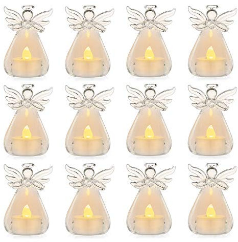 sziqiqi 6 Stück zum Aufhängen Glas Kerzenhalter Engel Kerzenleuchter mit LED-Teelicht Kerze innen weihgabe Dekoration für Hochzeit Party Restaurant Hotel Garten 6cm×9cm/2.36×3.54 10 Pcs + 2
