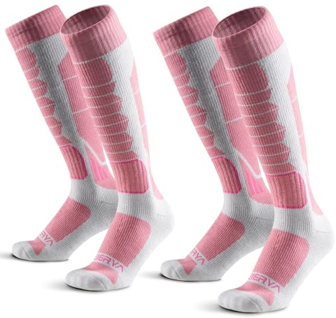 WEIERYA Ski Sock Merino Wool Ski Socks Mens Womens Skiing & Snowboarding Socks, Over The Calf (US, Alpha, Medium, Regular, Regular, 2, Pink)
