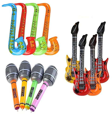 Surcotto Inflatable Guitar Saxophone Microphone Balloon Set Age 3+, 12 Pack Musical Instruments Accessories For Kids Adults Party Decoration