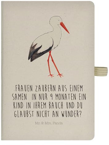 Mr. & Mrs. Panda DIN A6 Baumwoll Notizbuch Storch - Geschenk, Geburt, Schreibbuch, Gute Laune, Adressbuch, Babybauch, Skizzenbuch, lustige Sprüche,