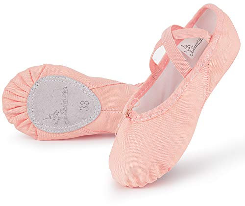 Soudittur Scarpe Danza Classica Tela Scarpette Ballo Mezze Punte Scarpe da Ballerina Ginnastica Ballo Pantofole per Bambina Ragazze Donna Rosa, EU 26