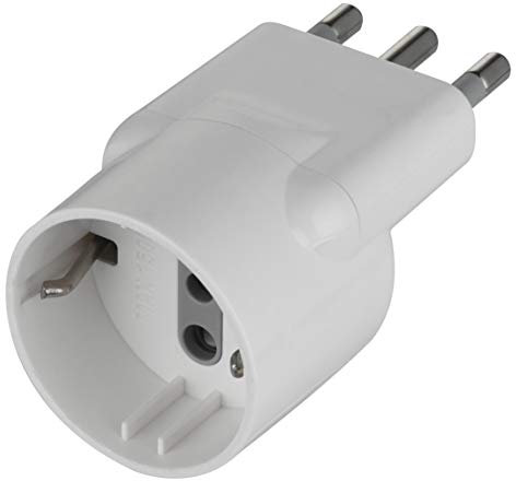 Electraline 71064 Adattatore con Spina Disassata Salvaspazio da Schuko a Spina Grande Italiana 16A, Bianco, Confezione da 1