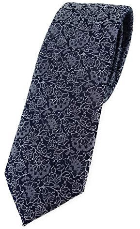 TigerTie - schmale Designer Krawatte in silber grau schwarz florales Muster