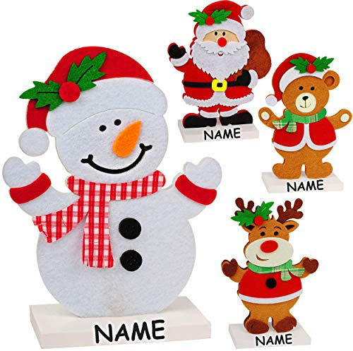 alles-meine.de GmbH 4 Stück große - Filz Dekofiguren - Rentier/Weihnachtsmann/Schneemann/Teddy - 21 cm ! - inkl. Name - Innen & Außen - wetterfest - mit Holzfuß + Metall ..