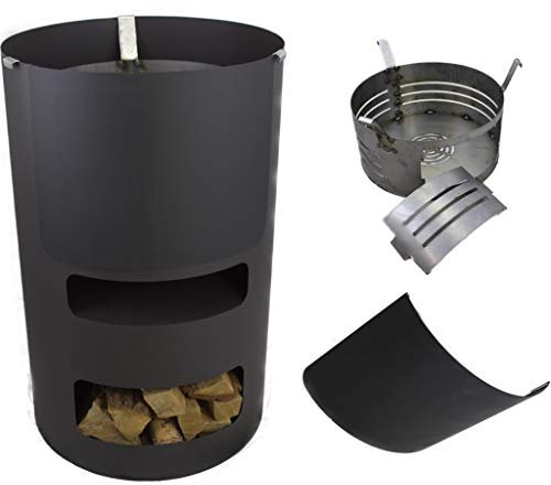 Komplettset – Multifunktionstonne Feuertonne #169 – A. Weyck Tools Dutch Oven Station, Feuerplatte & Pizzaofen – Vielseitiges Grillfass für Feuerplatten & Dutch Oven – Mit Blende & Feuerkorb