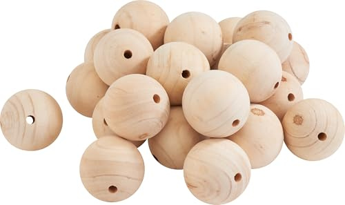VBS XXL Holzkugeln durchgebohrt 50er oder 25er-Pack Holzperlen DIY Bastelperlen rund Holzbälle unlackiert Ø 60 mm, 25 Stück