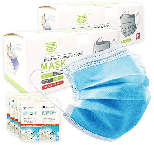 Surgical Face Masks - X200 BOXED GENERISE 3Ply Non-Medical Face Masks UK Stock Blue EN149:2001 - Breathable, Disposable Face Masks to Cover Mouth & Nose Inc x5 Alcohol Cleaning Wipes