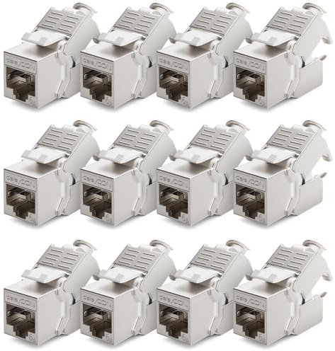 deleyCON 12x Module Jack CAT6a Keystone Câble de Brassage Câble Réseau Connecteur STP Blindage Prise Réseau RJ45 Panneau de Brassage Support Keystone Extension