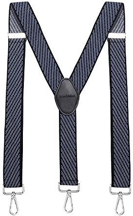 MASADA Herren Hosenträger mit robusten Karabiner Verschluss stufenlos verstellbar 3,5 cm breit und bis zu 195 cm Körpergröße - Gestreift-Blau Schwarz