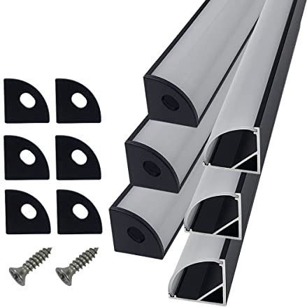 HAMRVL 6-Pack 30cm/1ft Led Channel Diffuser Black Aluminum with Mliky White Cover V Shape 16x16mm,Led Strip Diffuser Track with Mounting Clips Accessories,Aluminum Profile for Led Strip Lights