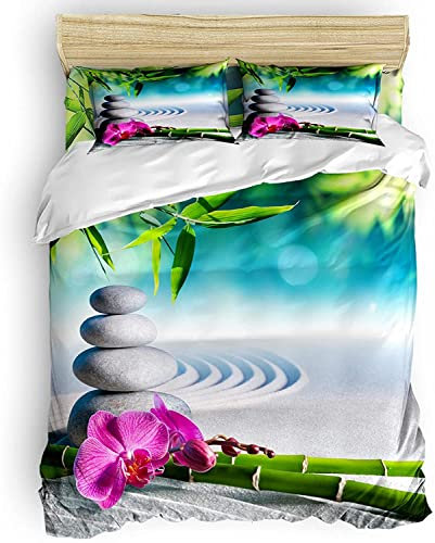 WQIZXCW Parure de Lit 240 x 260 cm Pierre Bambou, Housse de Couette 2 Personnes avec Fermeture Éclair + 2 Taies d'oreillers 65 x 65 cm, 100% Microfibre