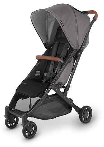 UPPAbaby Minu V2 Reise-Kinderwagen/Leichtes, tragbares Design/Einhand-Faltmechanismus/Schultergurt und Leder-Bumper-Bar inklusive/Greyson (Charcoal Mélange/Carbon-Rahmen/Saddle Leather)