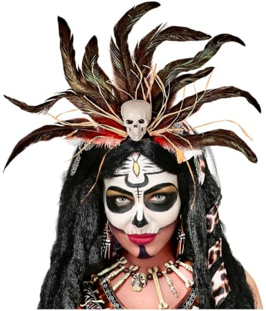 horror-shop Voodoo Haarreifen mit Totenschädel & Federn als Kostümzubehör