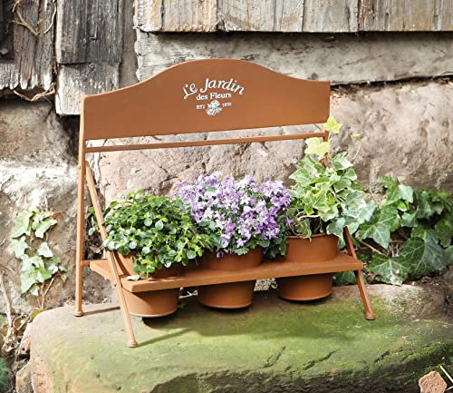 Dekoleidenschaft Lot de 3 pots de fleurs avec support en métal aspect rouille - Décoration de jardin pour l'extérieur