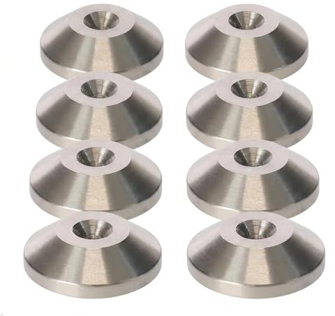 PrecisionGeek® Kegel Spike Pads, CNC gefräste Isolations-Unterlegscheiben für HiFi-Lautsprecher, Subwoofer und Lautsprecherständer (Ø 20mm | 6mm Dicke | Edelstahl | 8er-Pack)