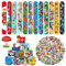Acuiwer Schnapparmband 12 Stück Slap Armbänder mit 50 Aufkleber Kindergeburtstag Gastgeschenke Ma-rio Party Slap Bracelet für Kinder Mädchen Jungen