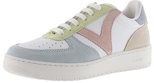 victoria Madrid Leather Effect Low Tennis & Multicolor Split Leather Pieces 1258214 for Women Celeste 41