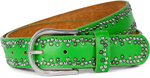 styleBREAKER Nietengürtel mit mehrfarbigen kleinen Nieten, Gürtel Kunstleder Einfarbig, kürzbar, Hüftgürtel Unisex 03010071, Farbe:Grün, Größe:105cm