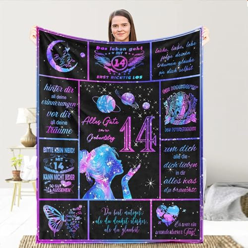 LDFHOIN Geburtstag 14. Geschenke Kuscheldecke für Meine Tochter, An Meine Tochter Personalisierte Decke von Mama und Papa, Eltern für Tochter Deutsche Nachricht Briefdecke 130x150cm