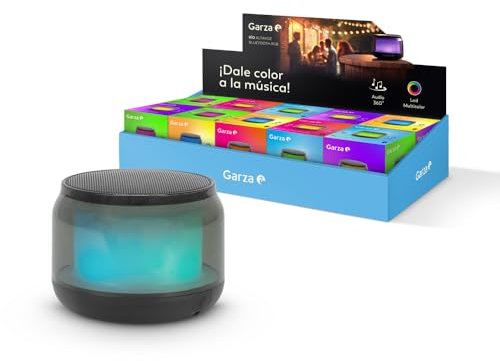 Garza - Altavoz Portátil Inalámbrico Bluetooth 5.1/ Micro SD con 15 Modos de luz LED Multicolor, Sonido 360º y Manos Libres