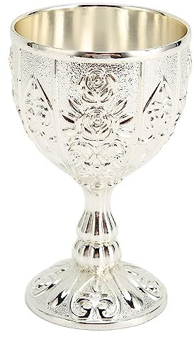 Copa de Vino en Relieve de Metal, Copas de Vino Vintage con Patrón de Flores, Mini Copa de Cáliz Retro para Bar Casa Fiesta Boda(Plata)