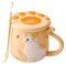 Peakpet Süße Katze Keramik Tasse Kaffeetasse Kaffeebecher mit Katzenpfote Deckel und Löffel 400ml Keramiktasse Weihnachten Geburtstag Geschenk 3D Katzentasse (Gelb)