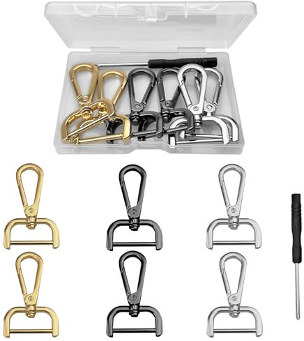 6pzas Mosquetón Gancho con Eslabón Giratorio, Anillo en D con Mosquetón Gancho, Mosquetón Llavero Gancho, Mosquetón de Metal, para la Joyería, Bolsos, Proyectos de Costura, Accesorios de Bricolaje