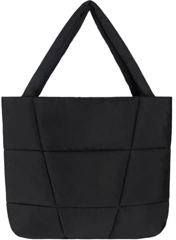 TOJNMAKE Puffer Tote Bag Gesteppte Puffy Schultertasche, Schwarz, Large, STB-001