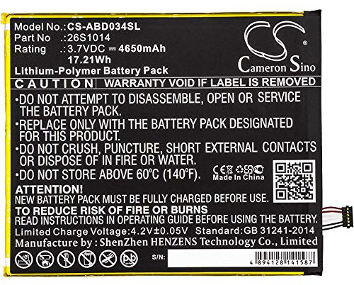 Cameron Sino Ersatz Akku für Fire 8 7 Generation, Fire 8.7, Fire HD8 8TH, L5S83A, SX0340T, SX034QT PN: 26S1014, 58-000181, 58-000219, MC-31A0B8 4650mAh / 17.21Wh