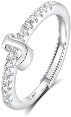 INFUSEU Ring Mit Buchstaben, 925 Sterling Silber Verstellbare J Ringe Großbuchstaben Initiale Alphabet Schmuck Personalisierter Geburtstag Brautjungfern Geschenke für Frauen Mädchen Damen