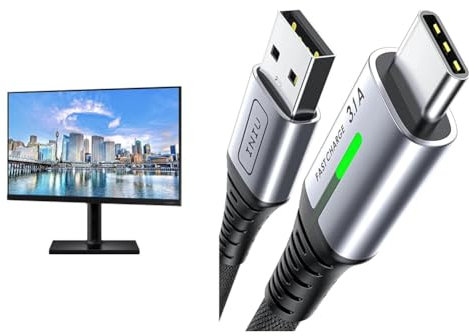 Samsung F24T450FQR - T45F Series - LED monitor - 24 - 1920 x 1080 Full HD & INIU USB C Charger Cable, [2m/3.1A] Type C Cable Fast Charging, Zinc Alloy Braided USB A to USB-C Phone Charger Cable
