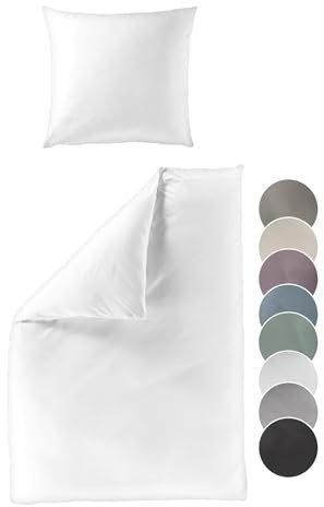 liebling Satin Bettwäsche weiß, 1 x Bettbezug 220 x 240 cm + 2 x Kissenbezug 80 x 80, Bettzeug aus 100% seidig weicher Baumwolle, 60 Grad, Ökotex Made in Green