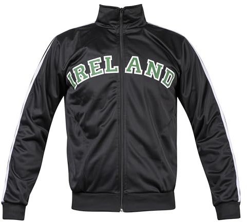 Éire Ireland Pride schwarze Fußball-Sport-Fan-Jacke, Retro, Reißverschluss XL