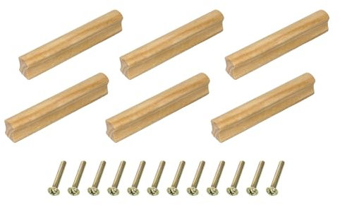sourcing map 6Pcs Wood Drawer Pulls Handles with Screws Set 128mm/5.04 Hole Spacing Unfinished Beech Wood Cabinets Drawer Knobs Pull Handles for Kitchen Cabinets Dresser Furniture